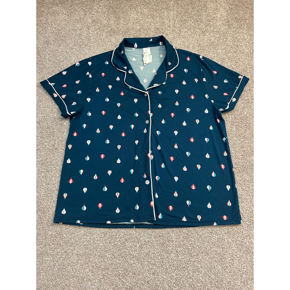 Hello Mello Lounge Top Womens L/XL Teal Hot Air Balloon Carried Away Excellent